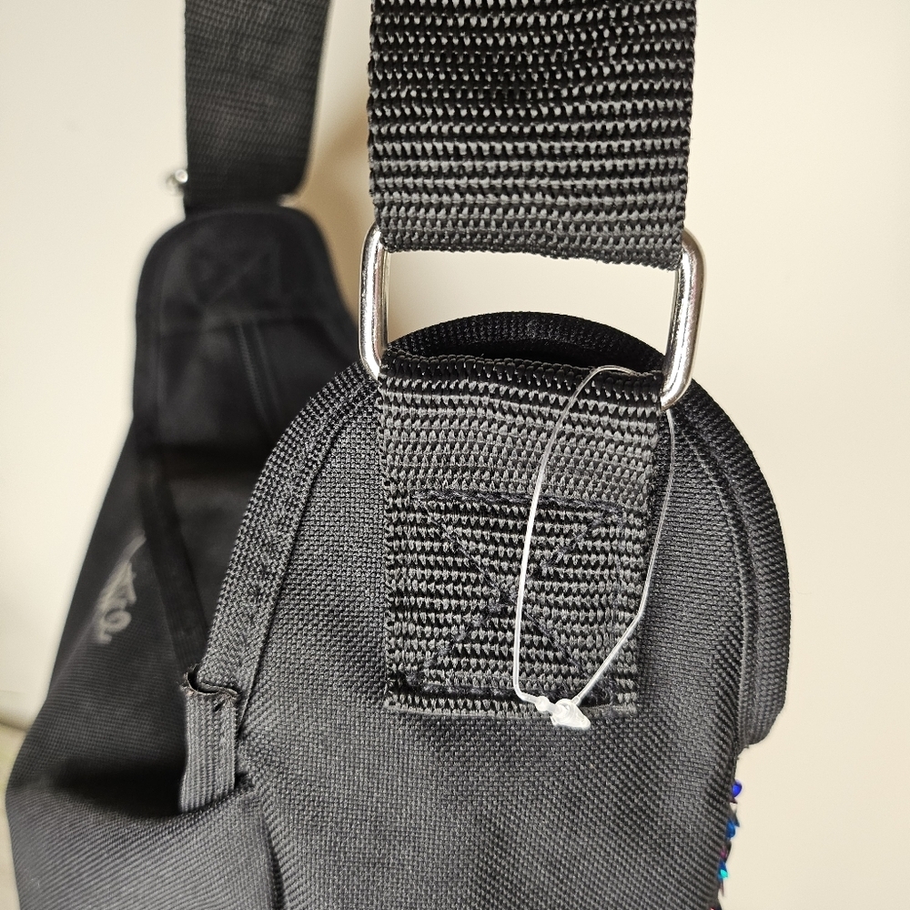 Justice Girls Black Messenger Bag Purple Silver Sequin Initial “R” Crossbody - Picture 11 of 16